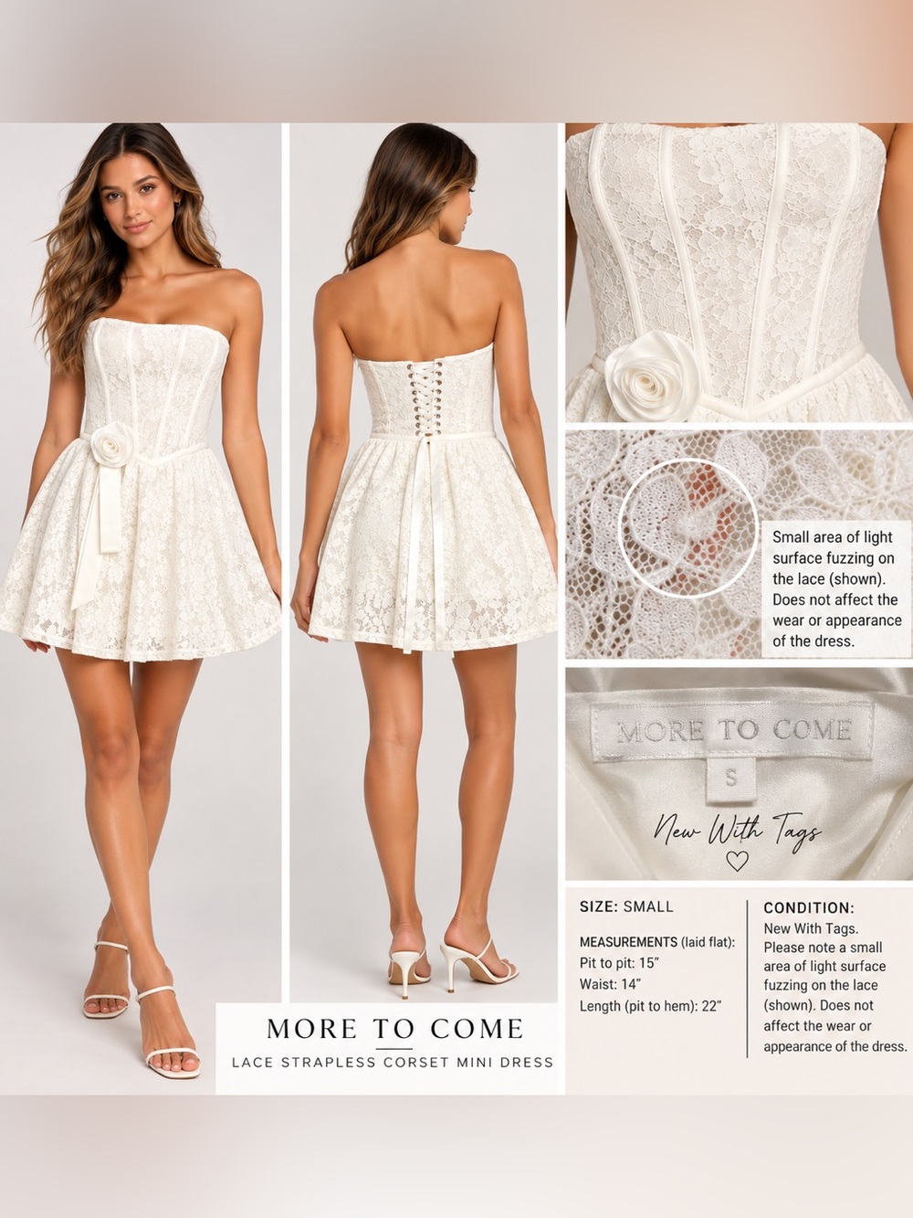 More To Come Klaudia White Lace Strapless Corset Mini Dress S NWT
